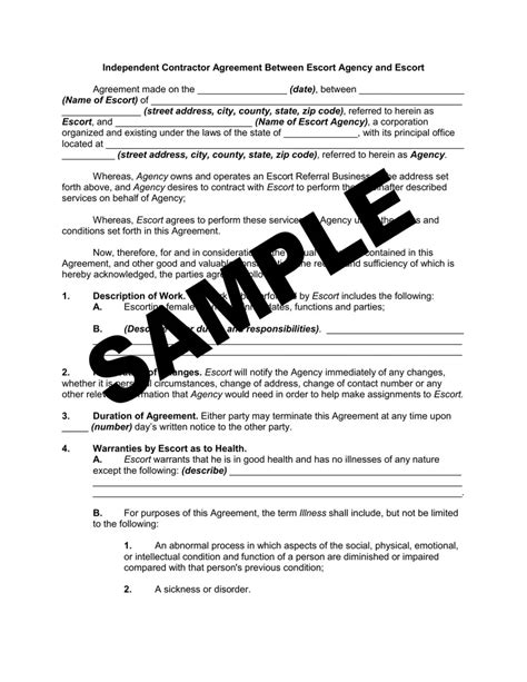 Blank Escort Agency Contract Template 